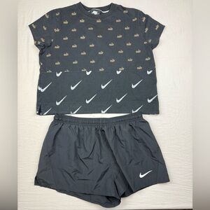 Nike women’s Black Tee with Gold Accents and shorts bundle